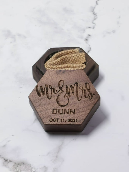 Mr & Mrs Personalised Ring Box - Hexagonal