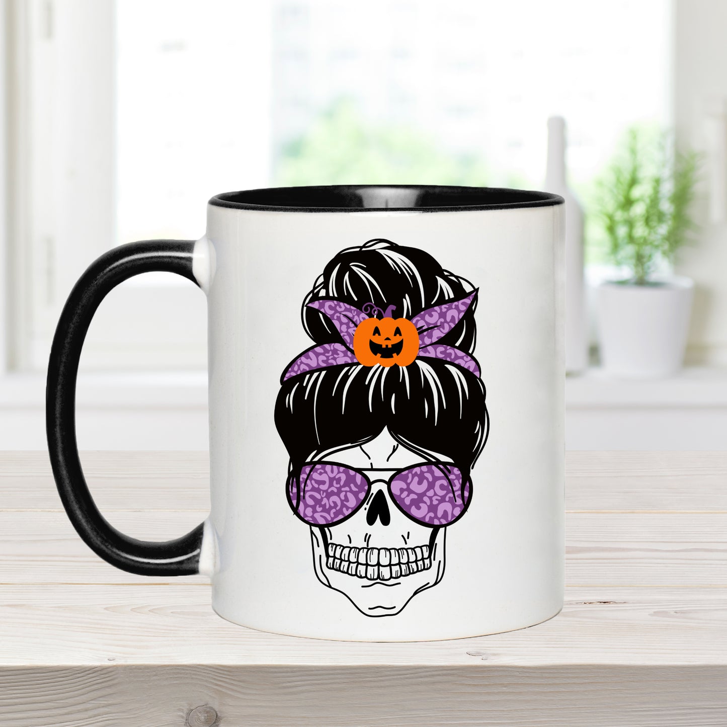 Mum Skull Messy Bun Halloween Coffee Mug