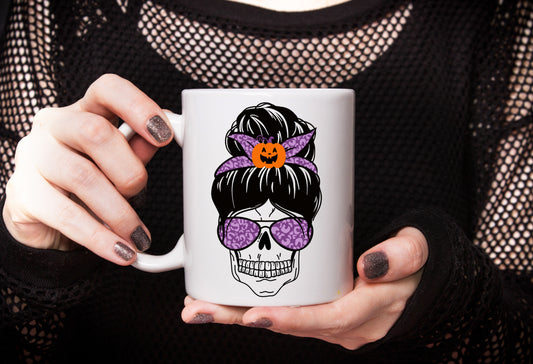 Mum Skull Messy Bun Halloween Coffee Mug