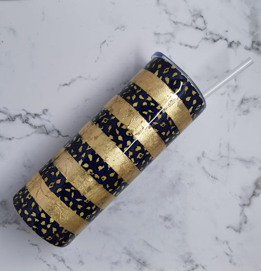 Navy & Gold Foil Leopard Print Tumbler - 20oz Skinny