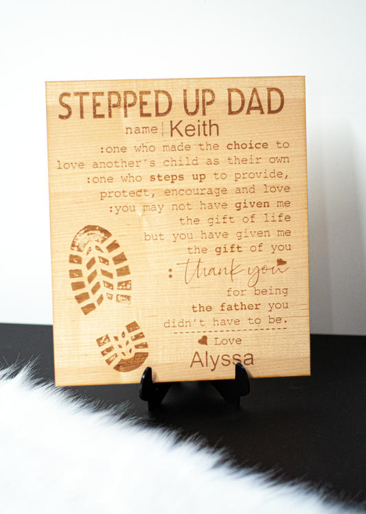 Personalised Stepped Up Dad Plaque with acrylic stand