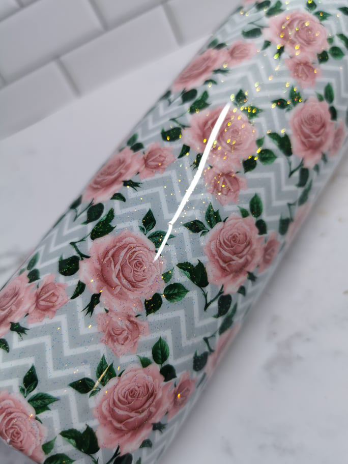 Pink Rose Chevron Full Wrap Resin Finish Tumbler - 20oz Skinny