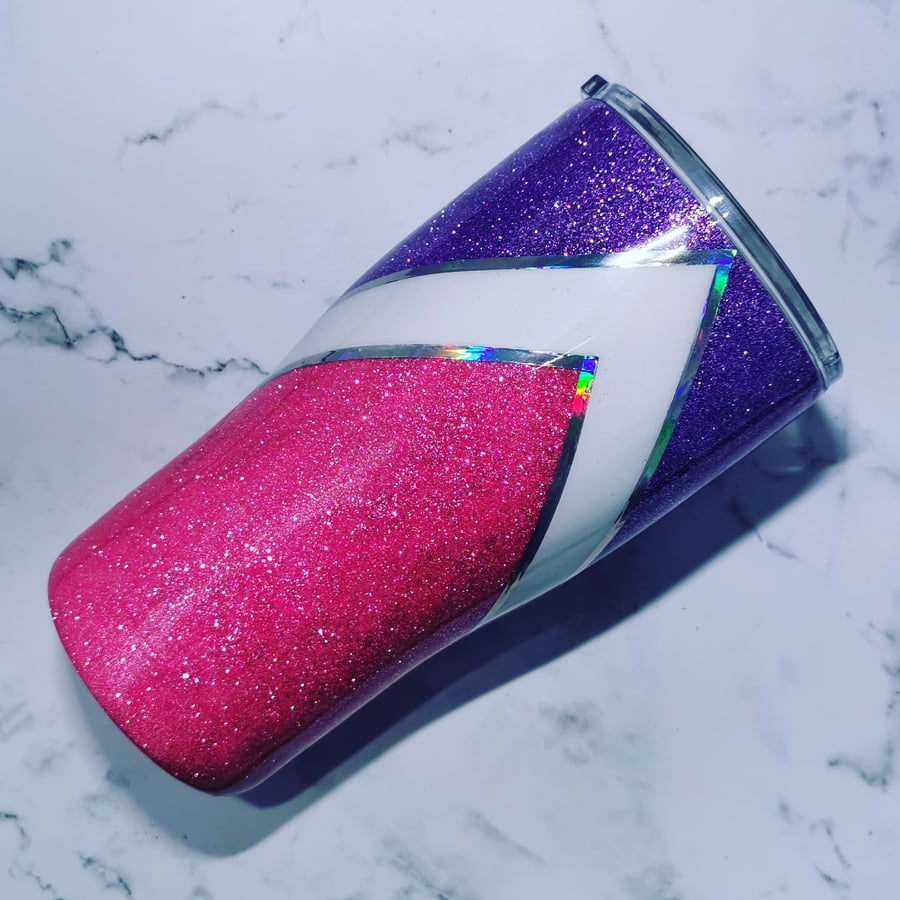 Pink & Purple Glitter Tracksuit Split Tumbler - 20oz Modern Curve