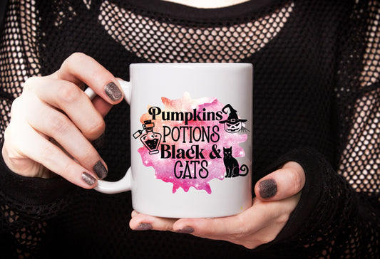 Pumpkins Potions Black & Cats Halloween Coffee Mug