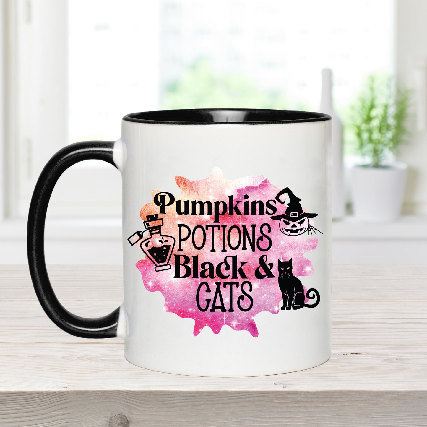 Pumpkins Potions Black & Cats Halloween Coffee Mug