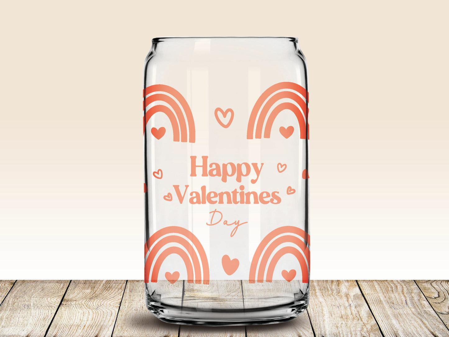 Classic Can Tumbler Glass - Rainbows & Hearts Valentines Day