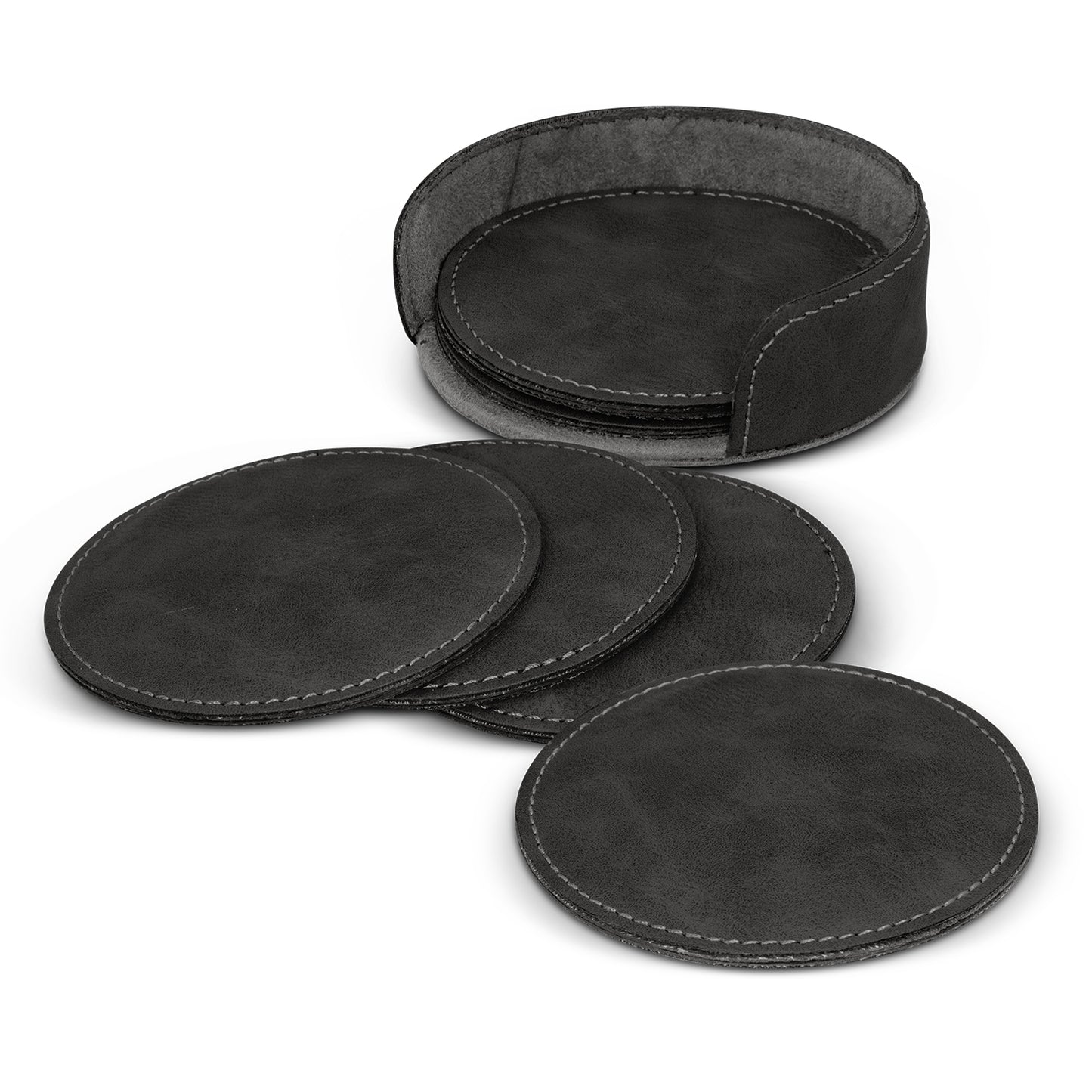 Round PU Coasters - Set of 6 with holder