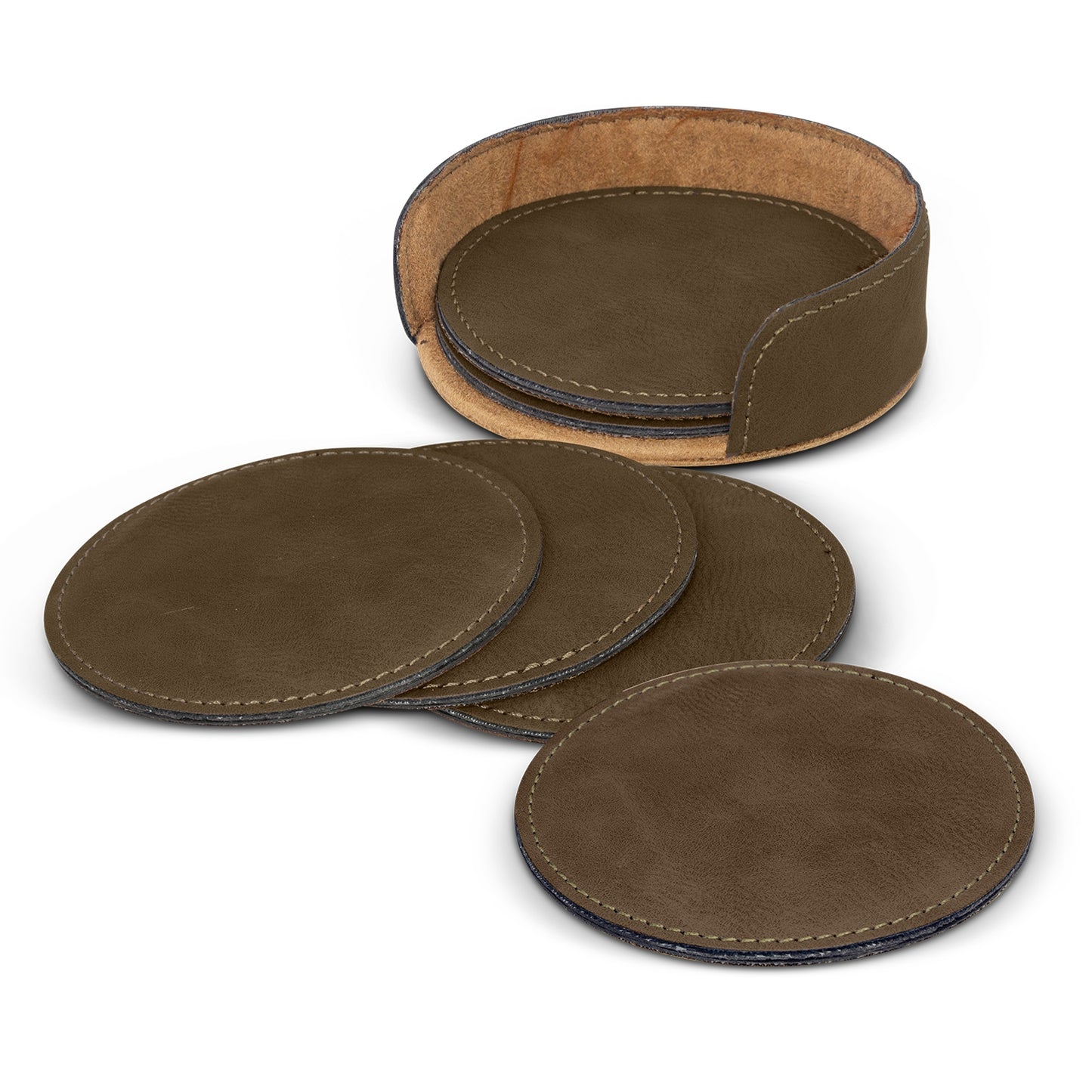 Round PU Coasters - Set of 6 with holder