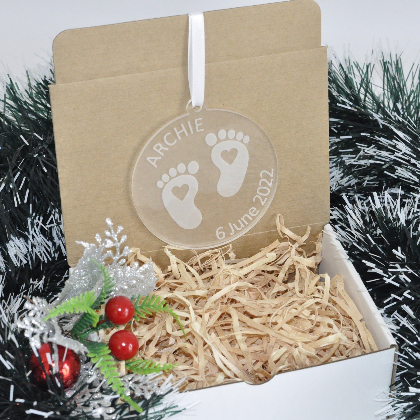 Personalised Christmas Tree Baby Feet Bauble - Baby Loss NZ Fundraiser