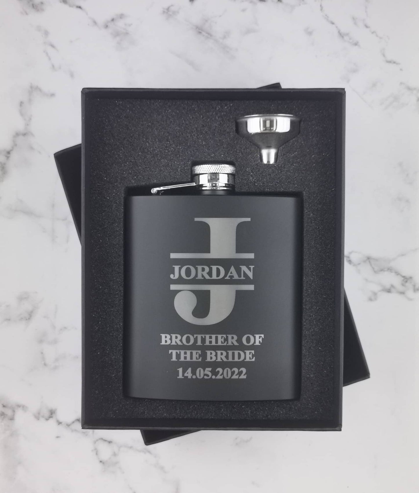 Personalised Black Hip Flasks - Split Monogram