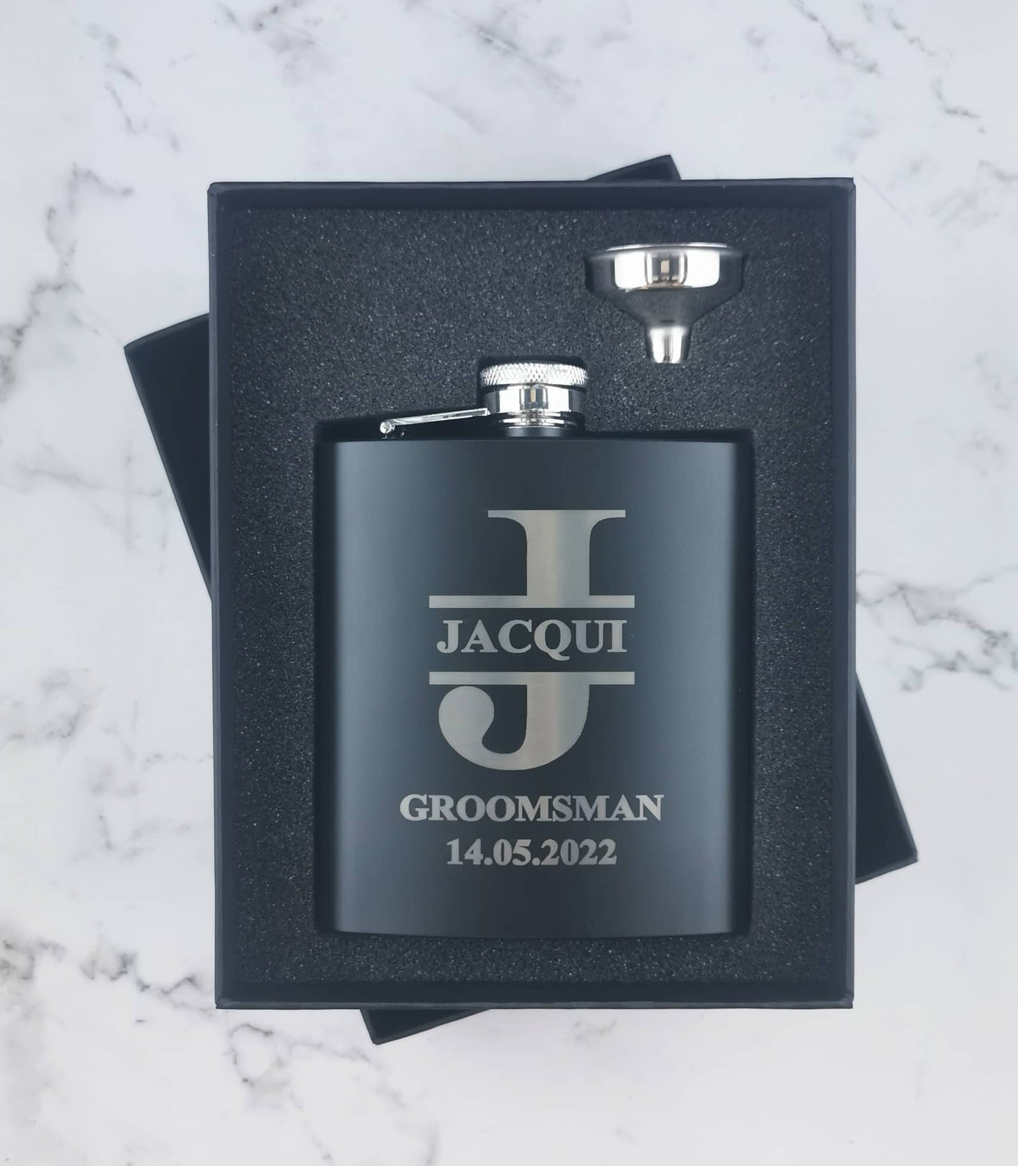 Personalised Black Hip Flasks - Split Monogram