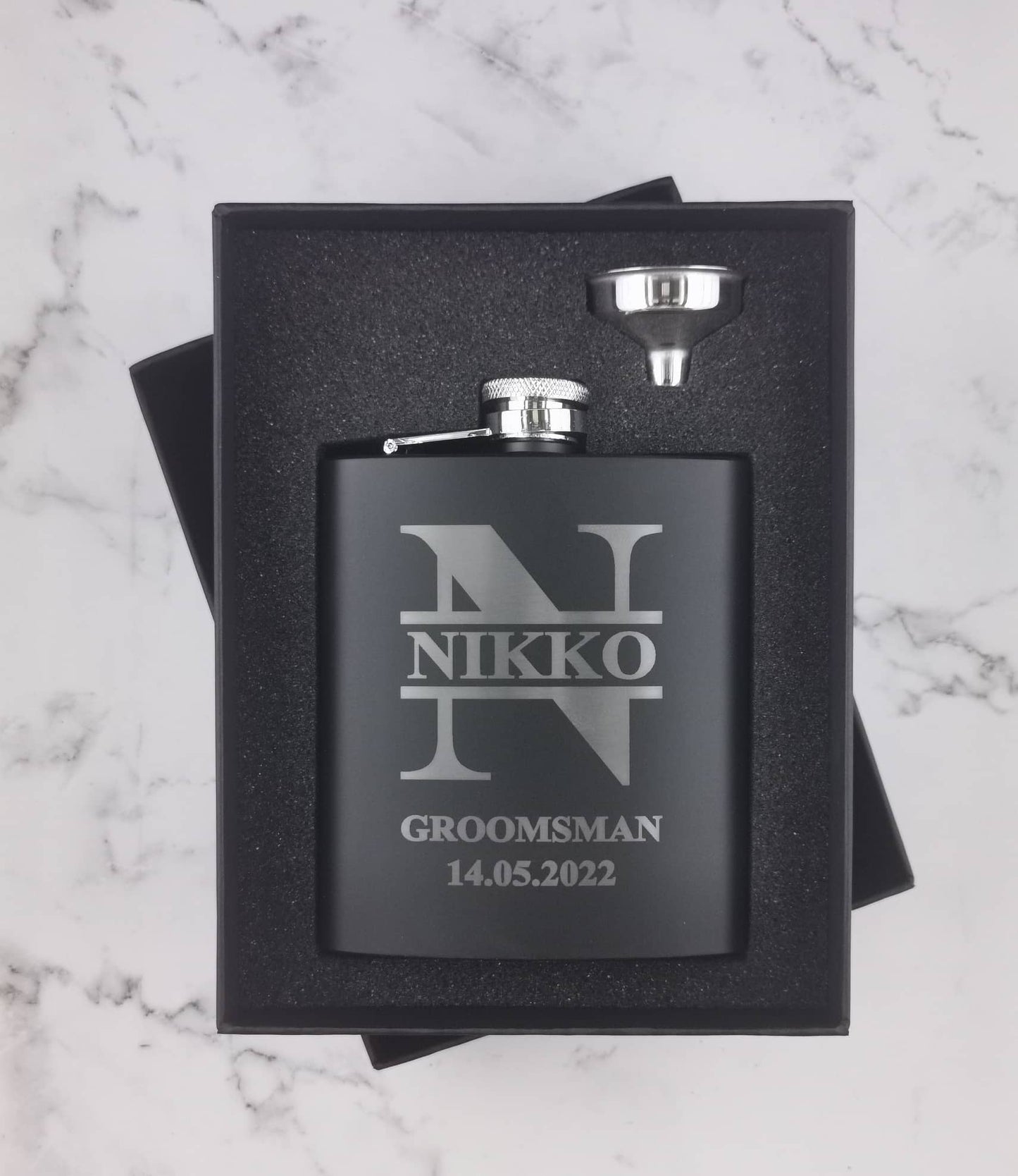 Personalised Black Hip Flasks - Split Monogram