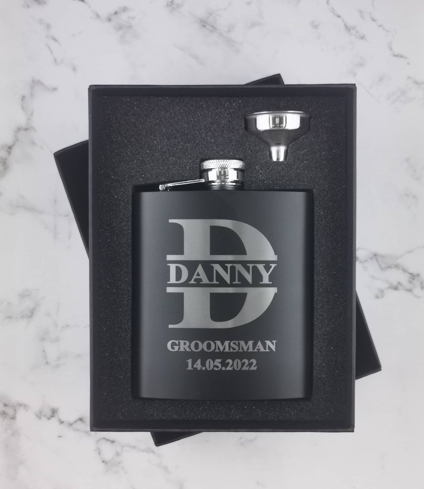 Personalised Black Hip Flasks - Split Monogram