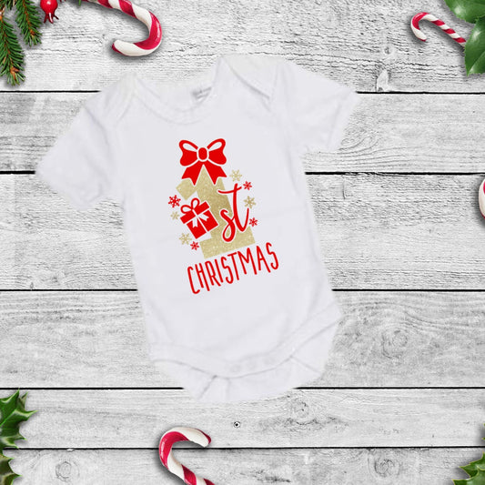 1st Christmas - White Short Sleeve Onesie