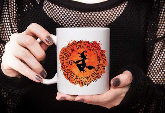 Witch on Broomstick Halloween Coffee Mug