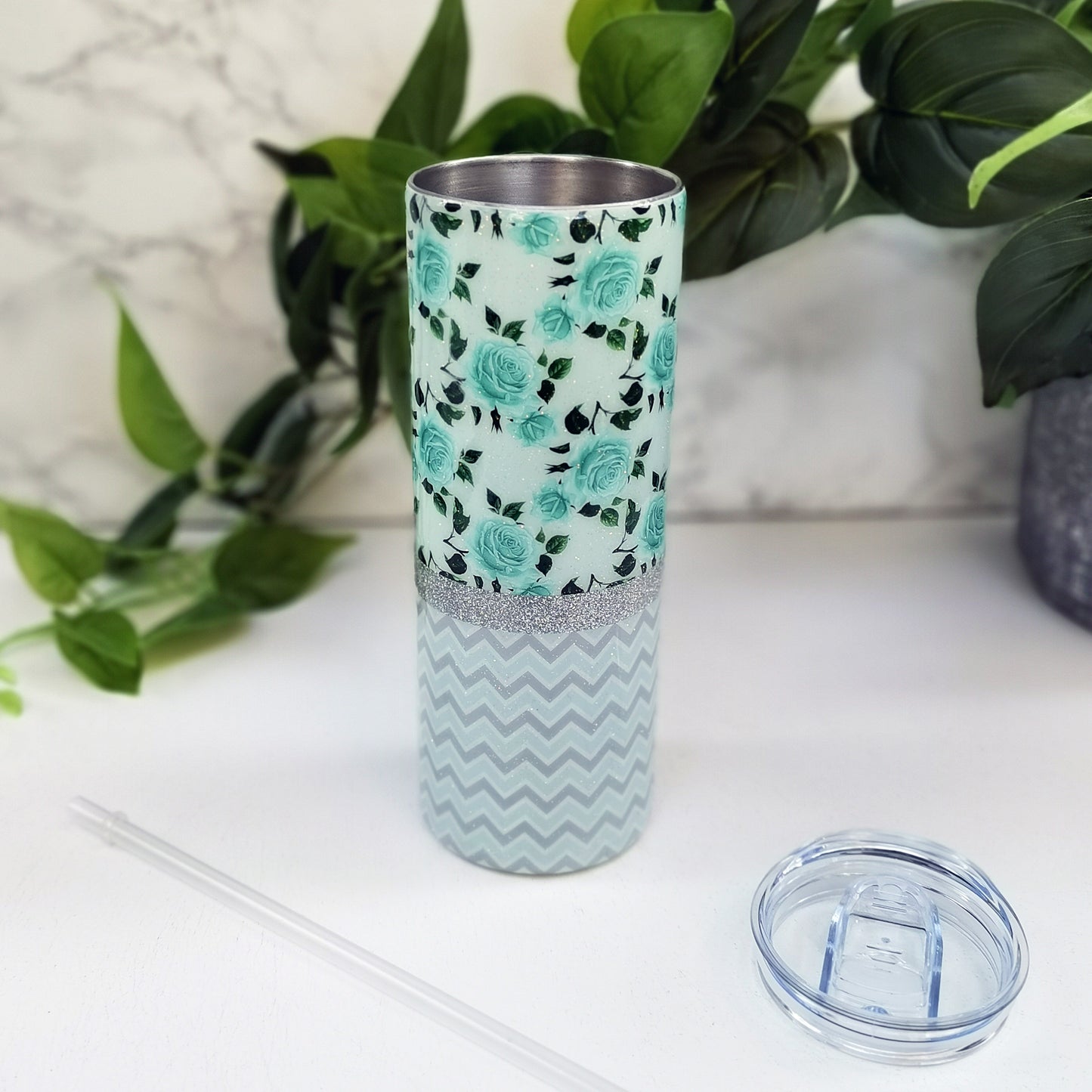 Blue Rose Chevron Split Tumbler - 20oz Skinny