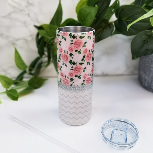 Pink Rose Chevron Split Tumbler - 20oz Skinny