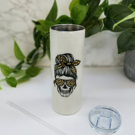 Tired as a Mother, Mum Skull Tumbler - 20oz Skinny